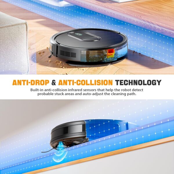 Robot Vacuum and Mop Combo, 2 in 1 Mopping Robotic Vacuum with Schedule, App/Bluetooth/Voice, Max Suction 3200Pa, Self-Charging Robot Vacuum Cleaner, Slim, Ideal for Pet Hair, Hard Floor, Carpet - Image 4