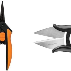 Fiskars Micro-Tip Pruning Snips Garden Shears - Plant Cutting Scissors with Sharp Precision-Ground Non-Stick Blade - 2-Count & Garden 310020-1001 Garden Herb Snip, 5'', Black