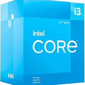 Intel® Core™ 12th Gen i3-12100F desktop processor, featuring PCIe Gen 5.0 & 4.0 support, DDR5 and DDR4 support. Discrete graphics required.