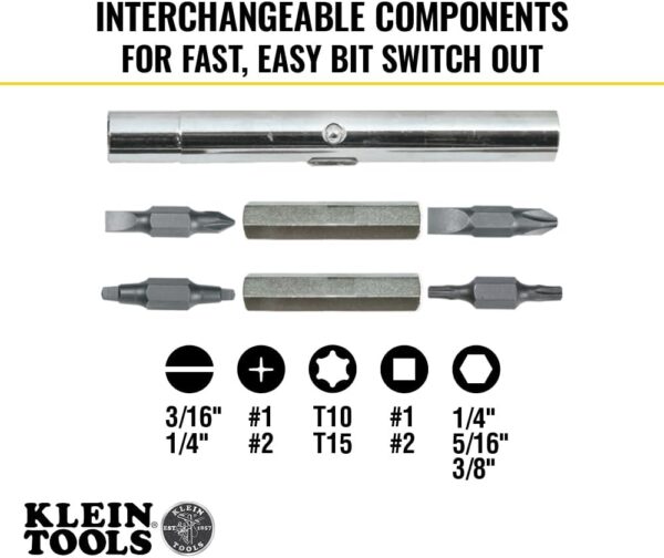 Klein Tools 32500 11-in-1 Screwdriver / Nut Driver Set, 8 Bits (Phillips, Slotted, Torx, Square), 3 Nut Driver Sizes, Cushion Grip Handle - Image 3