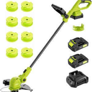 12-inch 20V Cordless String Trimmer with Fast Charger, 2 X 2.0Ah Battery Powered with Auto Line Feed, Lawn Edger with 8 Pcs Grass Cutter Spool Line and 2 Spool Cap