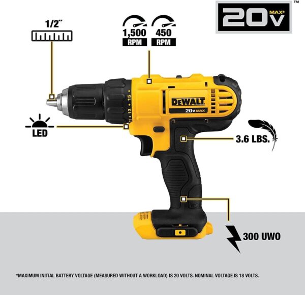 DEWALT 20V MAX Cordless Drill and Impact Driver, Power Tool Combo Kit with 2 Batteries and Charger (DCK240C2) - Image 4
