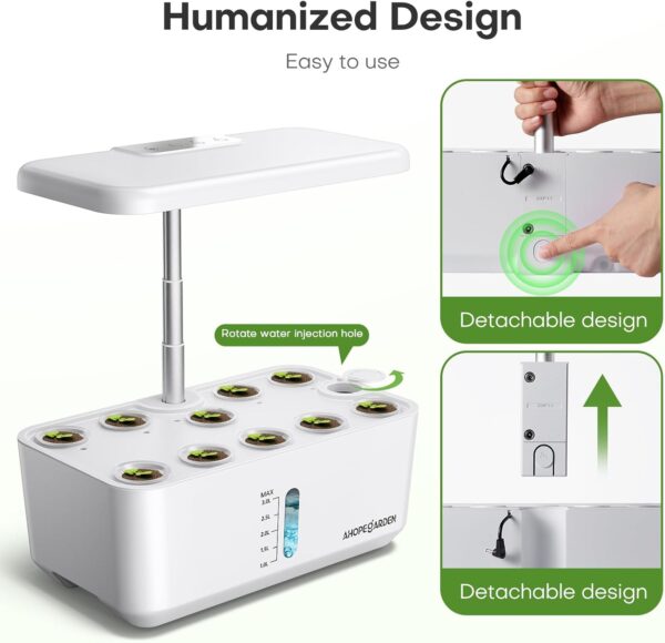 Indoor Garden Hydroponics Growing System: 10 Pods Plant Germination Kit Aeroponic Herb Vegetable Growth Lamp Countertop with LED Grow Light - Hydrophonic Planter Grower Harvest Veggie Lettuce, White - Image 2