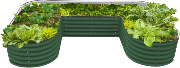 17" Tall U-Shape Raised Garden Bed Metal Raised Planter Bed for Vegetables Flowers Ground Planter Box, Standard Size, British Green