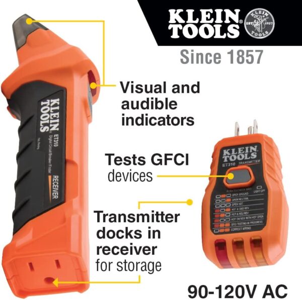 Klein Tools ET310 AC Circuit Breaker Finder, Electric Tester and Voltage Tester with Integrated GFCI Outlet Tester - Image 3