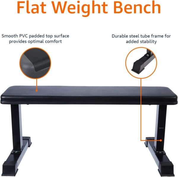 Amazon Basics Flat Weight Bench, Black - Image 3