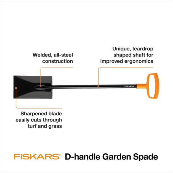 Fiskars 46" Spade Garden Shovel - Steel Flat Shovel with Ergonomic D-Handle - Sharp Blade Square Shovel for Lawn Edging, Digging, Pruning - Heavy Duty Yard Tool - Easy Cuts in Grass and Turf - Image 3