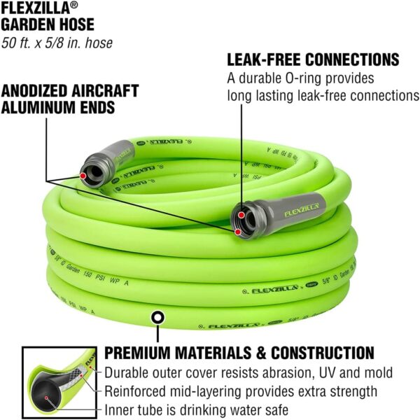 Flexzilla Garden Hose 5/8 in. x 50 ft, Heavy Duty, Lightweight, Drinking Water Safe, ZillaGreen - HFZG550YW-E - Image 3