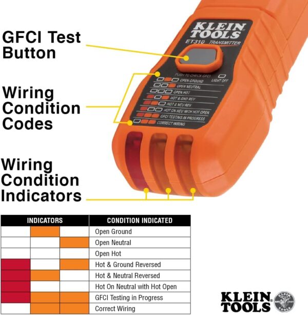 Klein Tools ET310 AC Circuit Breaker Finder, Electric Tester and Voltage Tester with Integrated GFCI Outlet Tester - Image 2