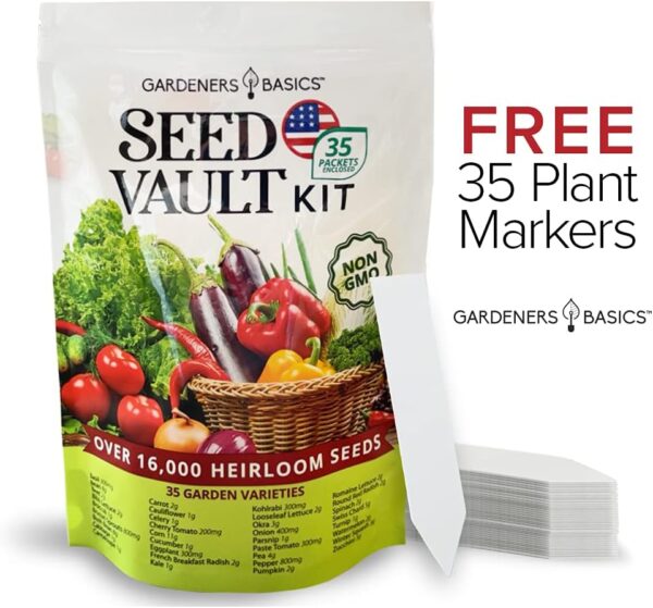Survival Vegetable Seeds Garden Kit Over 16,000 Seeds Non-GMO and Heirloom, Great for Emergency Bugout Survival Gear 35 Varieties Seeds for Planting Vegetables 35 Free Plant Markers Gardeners Basics - Image 3