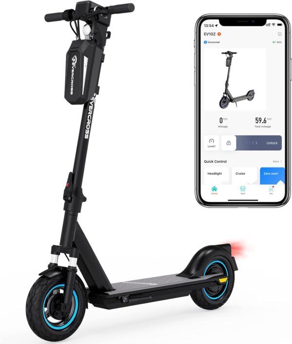 EVERCROSS EV10Z Electric Scooter, App-Enabled E-Scooter, 10" Solid Tires, Folding Electric Scooter for Adults Teenagers