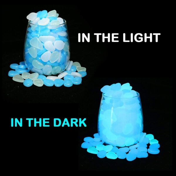 Glow in The Dark Garden Pebbles Stones Rocks for Yard and Walkways Decor, DIY Decorative Luminous Stones in Blue (200 PCS) - Image 4