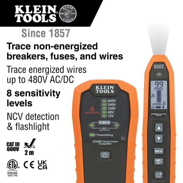 Klein Tools ET450 Advanced Circuit Breaker Finder and Wire Tracer Kit for Energized and Non-Energized Breakers, Fuses, and Wires - Image 3
