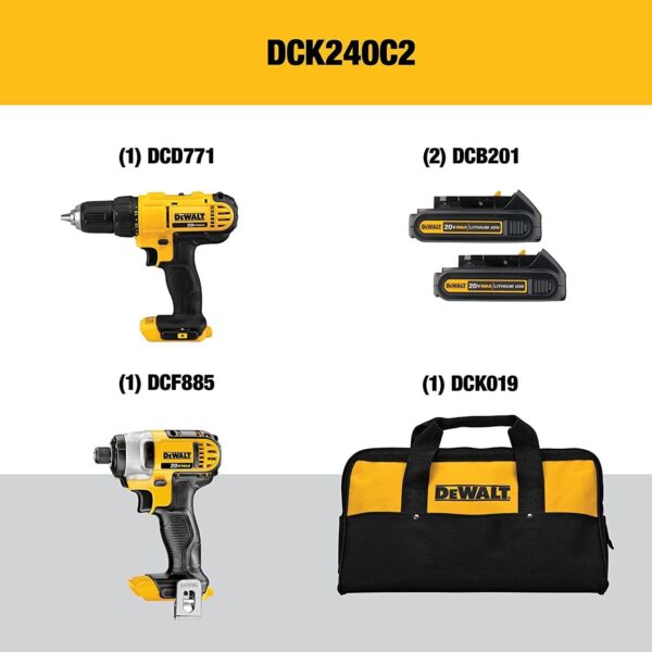 DEWALT 20V MAX Cordless Drill and Impact Driver, Power Tool Combo Kit with 2 Batteries and Charger (DCK240C2) - Image 5