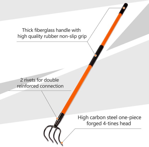 Cultivator for Gardening, 14 Tines Garden Cultivator with Fiberglass Handle, 58 Inches - Image 4