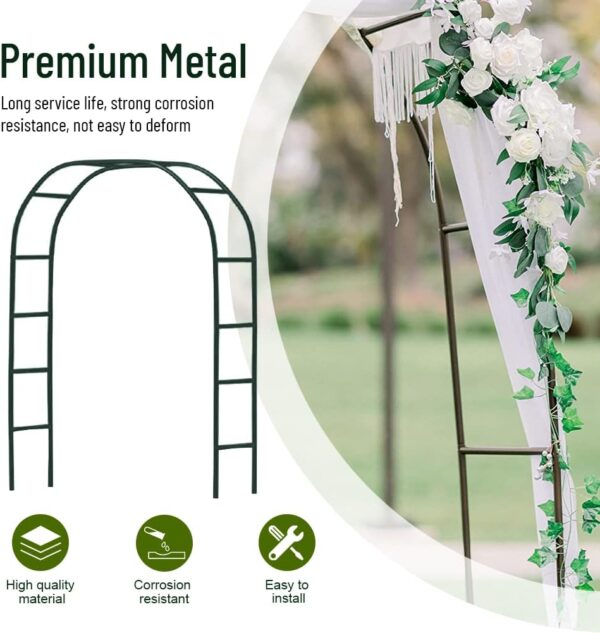 Newsmarts 7.9Ft Metal Garden Arch Army Green Garden Arbor for Climbing Plant Outdoor Wedding Party - Image 4