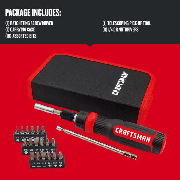 CRAFTSMAN Ratcheting Screwdriver, Multibit Set, 26-Piece (CMHT68001) - Image 2