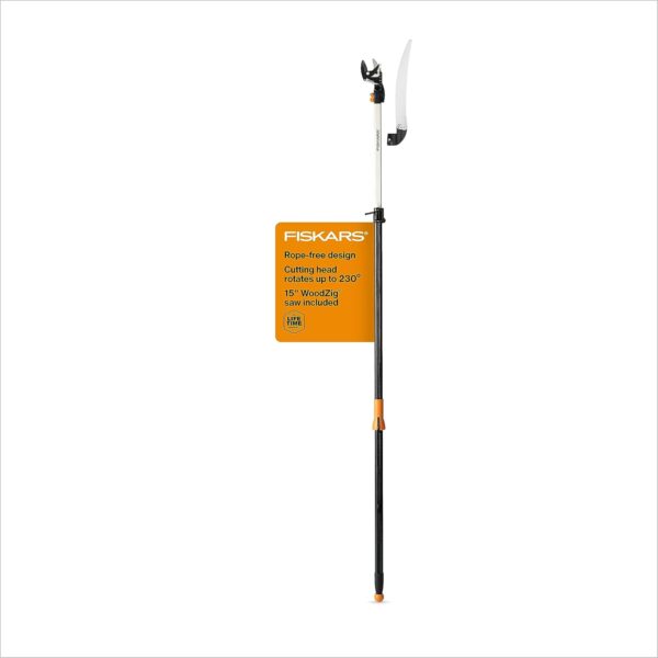 Fiskars 7.9-12ft Extendable 2-in-1 Pole Tree Trimmer & Pruner with Rotating Head and Precision-Ground Steel Saw Blade - Easy and Smooth Cutting - Branch Cutter up to 1.25" Diameter - Garden Tools