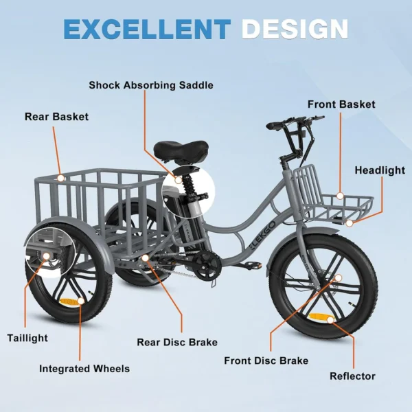 ELEKGo EGO03 Lasten-E-Trike 500W 48V 18Ah, LCD-Display, 20x3.0 Reifen - Image 2