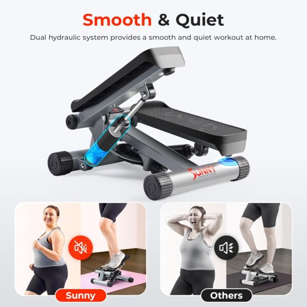 Sunny Health & Fitness Mini Steppers for Exercise at Home, Stair Step Workout Machine with Resistance Bands, Full Body Cardio Equipment, Optional Free SunnyFit App Connection Smart Stepper - Image 2
