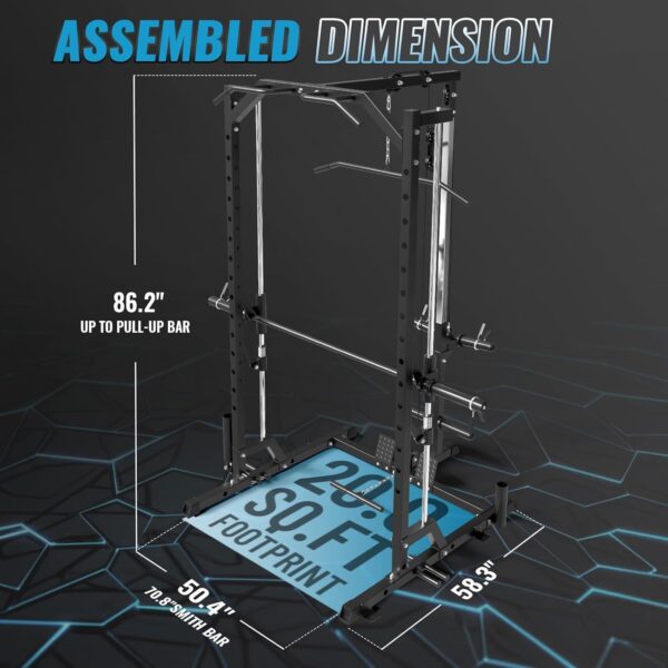 GMWD SmithΔ Machine, 1000LBS Power Cage with LAT Pull Down Pulley System and Cable Row, Multi-Function Squat Rack Cage, More Cable Attachments for Weight Cage Home Gym - Image 3