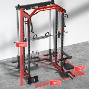 Snode ALL10 Smith Machine for Home Gym, Power Rack with Cable Crossover, Squat Rack with Leg Press and Advanced LAT Pull-Down Attachment, 2000LB Weight Capacity