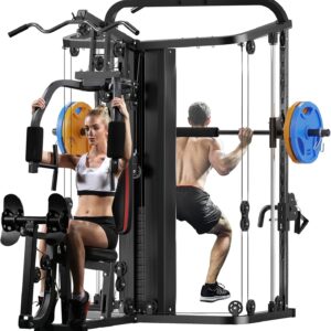 SunHome Multifunction Home Gym System Workout Station,Smith Machine with 138LB Weight Stack, Leg Press, LAT Station for Full Body Training
