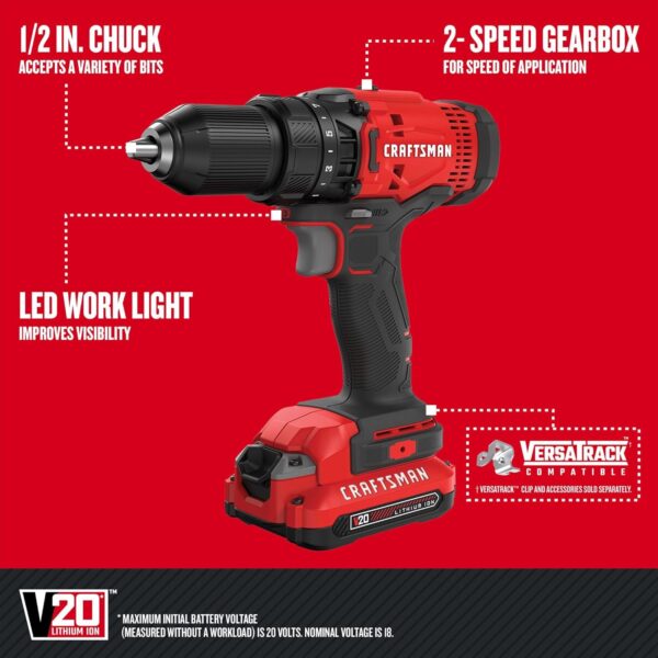 CRAFTSMAN V20 MAX Cordless Drill and Impact Driver, Power Tool Combo Kit with 2 Batteries and Charger (CMCK200C2AM) - Copy - Image 3