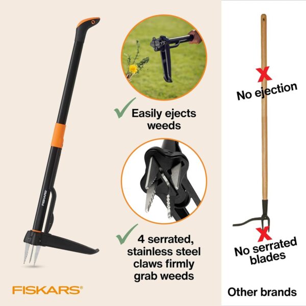Fiskars 4-Claw Stand Up Weed Puller Tool, Gardening Hand Weeding Tool with 39" Long Ergonomic Handle with Easy-Eject Mechanism - Image 3