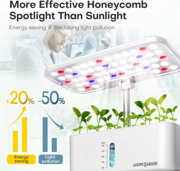 Indoor Garden Hydroponics Growing System: 10 Pods Plant Germination Kit Aeroponic Herb Vegetable Growth Lamp Countertop with LED Grow Light - Hydrophonic Planter Grower Harvest Veggie Lettuce, White - Image 4