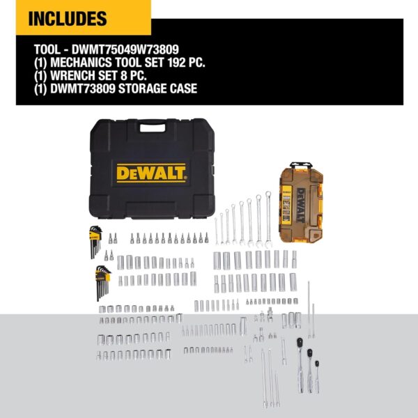 DEWALT Mechanics Tool Set, SAE and Metric, 1/2, 1/4, 3/8 Drive Sizes, 192-Piece (DWMT75049) - Image 4