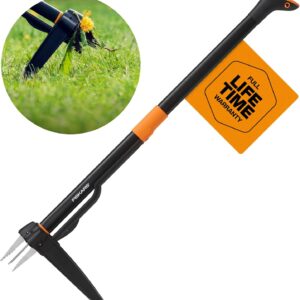 Fiskars 4-Claw Stand Up Weed Puller Tool, Gardening Hand Weeding Tool with 39" Long Ergonomic Handle with Easy-Eject Mechanism