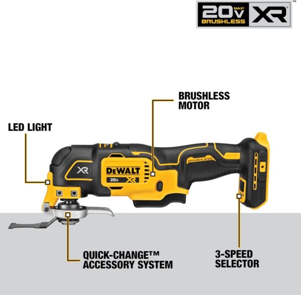 DEWALT 20V MAX XR Oscillating Tool Kit, 3 Speed, With Blades, Battery and Charger Included (DCS356C1) - Image 8