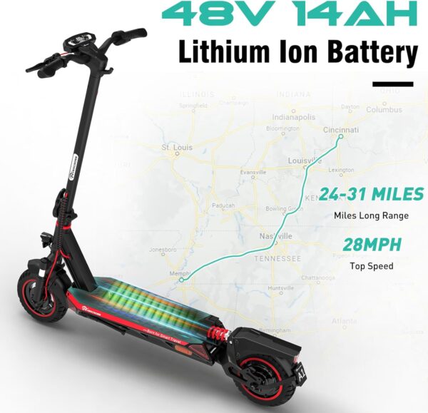 EVERCROSS A1 Electric Scooter for Adults - 800W Portable Commuting Scooter with Double Braking System, Dual Suspension and 10'' Honeycomb Solid Tires, Up to 31 Miles Long Range & 28 Mph - Image 4