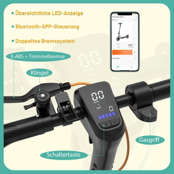 EVERCROSS EV10K MAX E-Scooter with Road Approval (ABE), 55 km/65 km Range, Off-Road Electric Scooter for Adults, Foldable, with App, 400 W Motor, Dual Shock Absorbers - Image 5