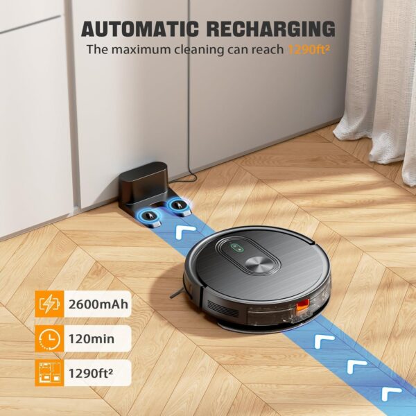Robot Vacuum and Mop Combo, 2 in 1 Mopping Robotic Vacuum with Schedule, App/Bluetooth/Voice, Max Suction 3200Pa, Self-Charging Robot Vacuum Cleaner, Slim, Ideal for Pet Hair, Hard Floor, Carpet - Image 3