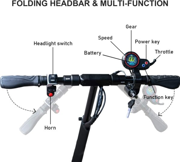 VERCROSS H7 Commuter Foldable Electric Scooter with seat, Equipped with 800W Motor, Maximum Speed of 45 km/h, 60 km Range, Equipped with 10-inch Solid Off-Road Tires - Image 5