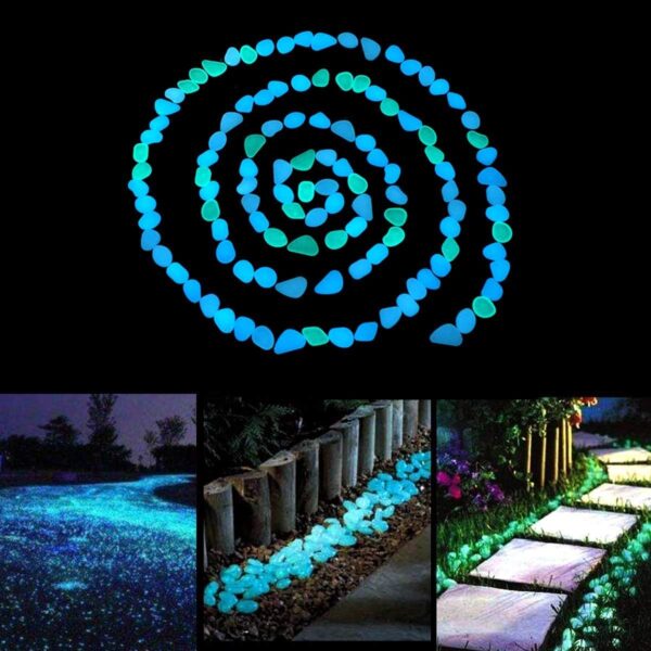 Glow in The Dark Garden Pebbles Stones Rocks for Yard and Walkways Decor, DIY Decorative Luminous Stones in Blue (200 PCS) - Image 2