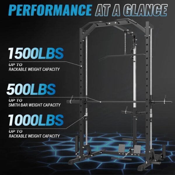 GMWD SmithΔ Machine, 1000LBS Power Cage with LAT Pull Down Pulley System and Cable Row, Multi-Function Squat Rack Cage, More Cable Attachments for Weight Cage Home Gym - Image 4