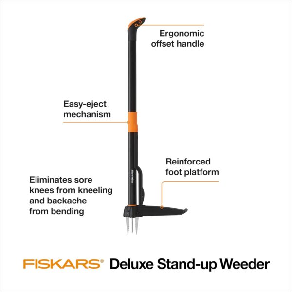 Fiskars 4-Claw Stand Up Weed Puller Tool, Gardening Hand Weeding Tool with 39" Long Ergonomic Handle with Easy-Eject Mechanism - Image 2