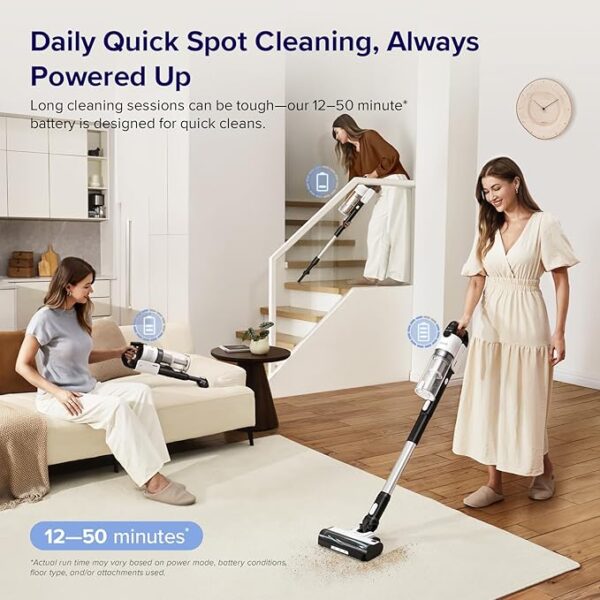 LEVOIT Cordless Vacuum Cleaner, Stick Vac with Tangle-Resistant Design, Up to 50 Minutes, Powerful Suction, Rechargeable, Lightweight, and Versatile for Carpet, Hard Floor, Pet Hair, Black & White - Image 4