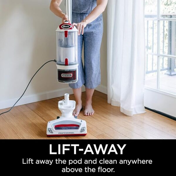 Shark NV501 Rotator Professional Lift-Away Upright Vacuum with HEPA Filter, Swivel Steering, LED Headlights, Wide Upholstery Tool, Dusting Brush & Crevice Tool, White/Red, 12, 18, 14. - Image 4