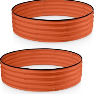 Round Galvanized Raised Garden Bed // 4×4×1 ft (2-Pack) Galvanized Raised Garden Beds Outdoor for Gardening, Vegetables, Flowers // Tool-Free Assembly Patent Pending Round Planter (Orange)