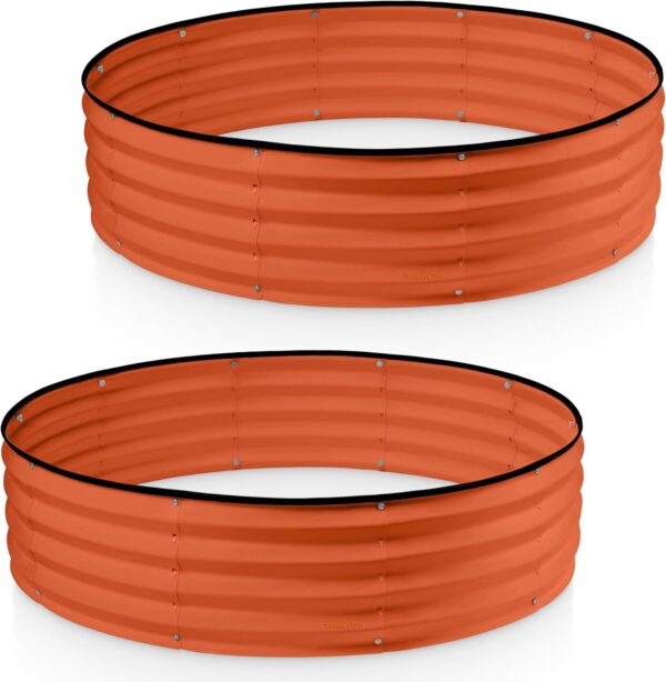 Round Galvanized Raised Garden Bed // 4×4×1 ft (2-Pack) Galvanized Raised Garden Beds Outdoor for Gardening, Vegetables, Flowers // Tool-Free Assembly Patent Pending Round Planter (Orange)