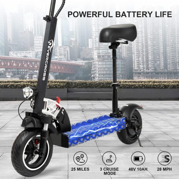 VERCROSS H7 Commuter Foldable Electric Scooter with seat, Equipped with 800W Motor, Maximum Speed of 45 km/h, 60 km Range, Equipped with 10-inch Solid Off-Road Tires - Image 4