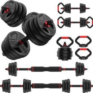 Adjustable dumbbell set,10/20/35/45/55/70/90lbs Free Weights set with upgraded nut, 4 in 1 Weight Set Used as Kettlebells, Barbell, Push up Stand, Fitness Exercise for Home Gym Suitable Men/Women