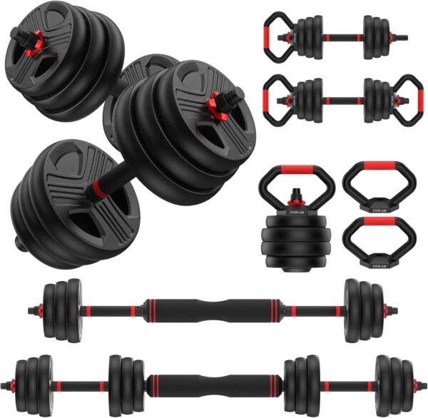 Adjustable dumbbell set,10/20/35/45/55/70/90lbs Free Weights set with upgraded nut, 4 in 1 Weight Set Used as Kettlebells, Barbell, Push up Stand, Fitness Exercise for Home Gym Suitable Men/Women