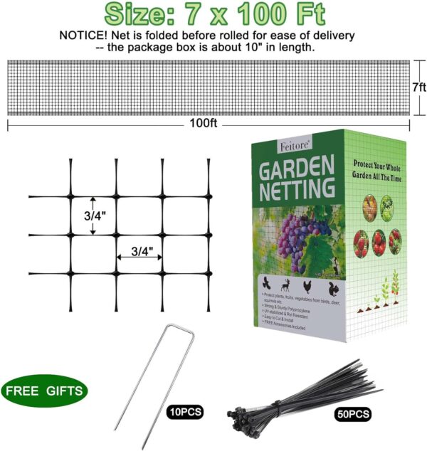 Deer Fence Netting, 7 x 100 Feet Anti Bird Deer Protection Net Reusable Protective Garden Netting for Plants Fruit Trees Vegetables Against Birds and Other Animals - Image 3