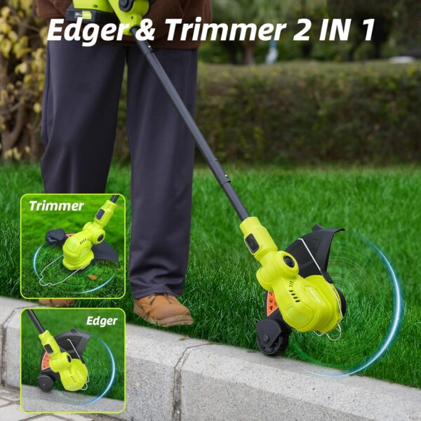 12-inch 20V Cordless String Trimmer with Fast Charger, 2 X 2.0Ah Battery Powered with Auto Line Feed, Lawn Edger with 8 Pcs Grass Cutter Spool Line and 2 Spool Cap - Image 2