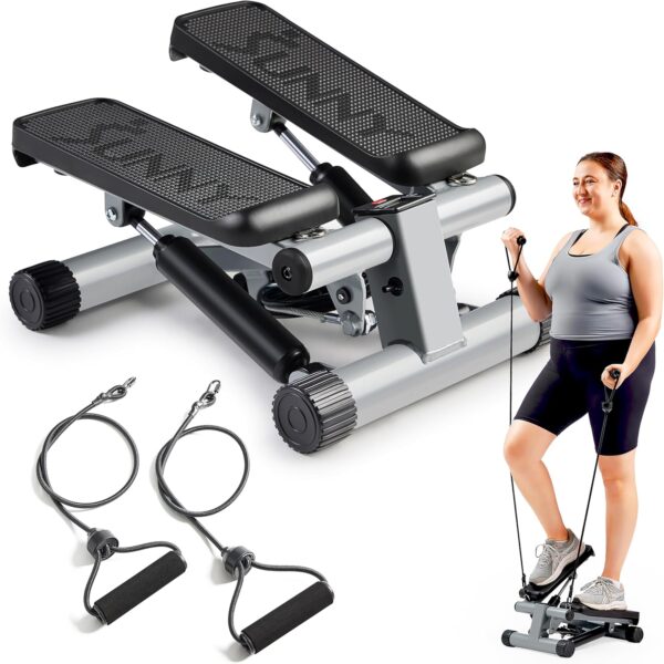 Sunny Health & Fitness Mini Steppers for Exercise at Home, Stair Step Workout Machine with Resistance Bands, Full Body Cardio Equipment, Optional Free SunnyFit App Connection Smart Stepper - Image 3